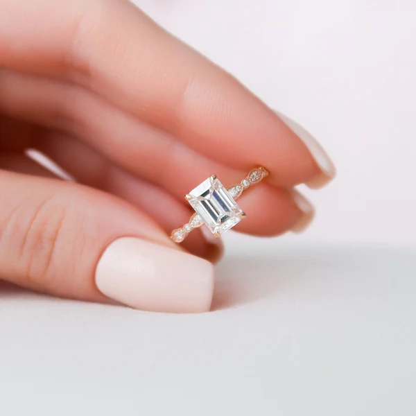 Emerald Moissanite Solitaire Diamond Engagement Ring, Sterling Silver Moissanite Diamond Wedding Ring For Bridal, 10K/14K Gold Anniversary Diamond Ring For Gift