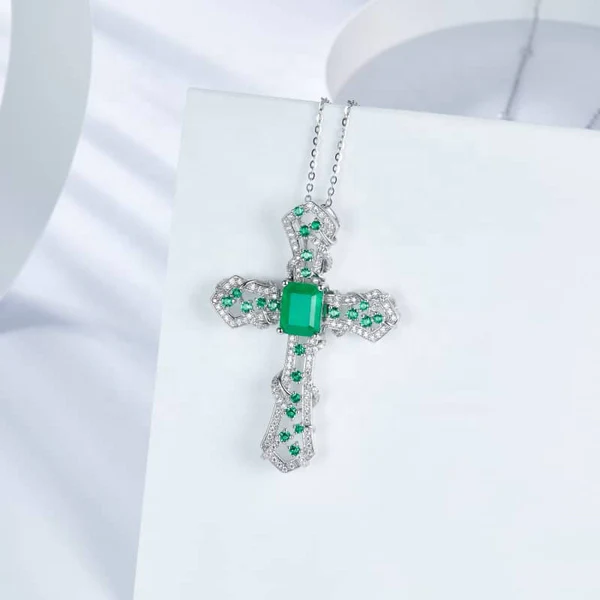 1_7401ef67-7596-4fb6-ad0e-8c1031ee37a6_600x600 Round White VVS Diamond & Green Emerald Diamond CROSS Hip Hop Pendant, Sterling Silver Iced Out Birthday Gift Pendant, Charm Diamond Hip Hop Pendant