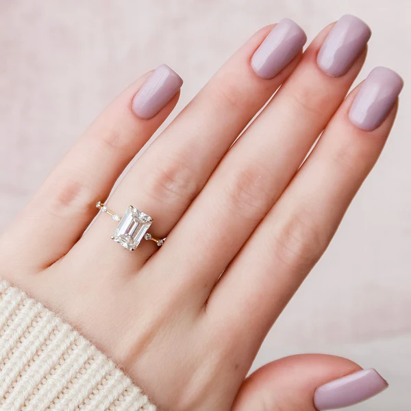 Emerald Moissanite Solitaire Diamond Engagement Ring, Sterling Silver Moissanite Diamond Wedding Ring For Bridal, 10K/14K Gold Anniversary Diamond Ring For Gift