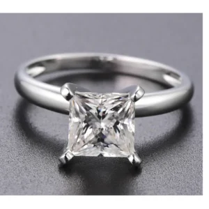 Princess Moissanite Solitaire Diamond Engagement Ring, Sterling Silver Moissanite Diamond Wedding Ring For Bridal, 10K/14K Gold Anniversary Diamond Ring For Gift