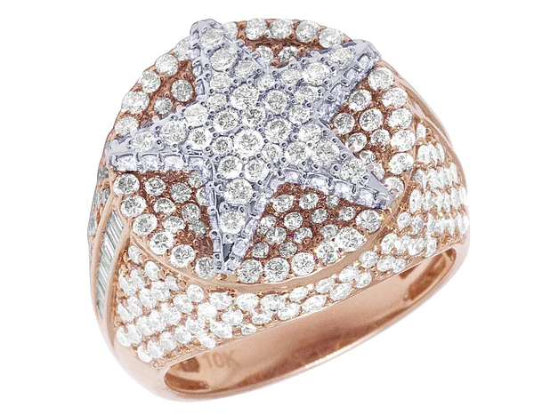 925 Sterling Silver Moissanite Diamond STAR Men Ring, Fully Iced Gold Plated Men Pinky Ring, Round Moissanite Diamond Hip Hop Ring For Him