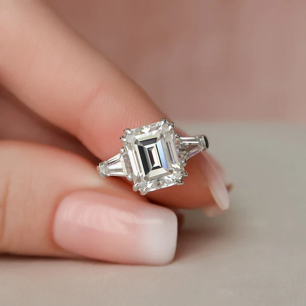 1_79c95f8f-ca80-42a0-a7b3-bb0095f26e0a_600x600 Emerald & Baguette Moissanite 3 Stone Solitaire Diamond Engagement Ring, Sterling Silver Moissanite Diamond Wedding Ring For Bridal, 10K/14K Gold Anniversary Diamond Ring For Gift