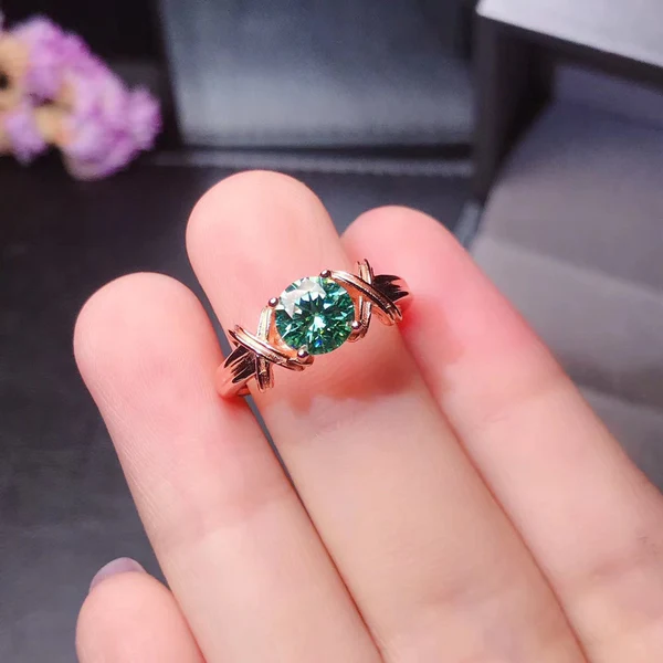 Green Moissanite Ring 2ct D Color, Sterling Silver and Solid Gold Metal Multi-Layer Plating, Anniversary gift, Promise ring