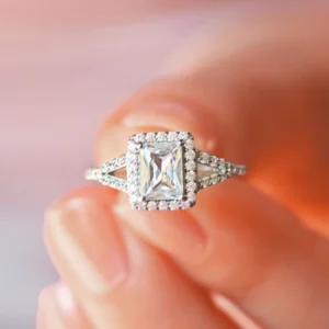 Radiant Halo Moissanite Solitaire Diamond Engagement Ring, Moissanite Wedding Ring, Silver Moissanite Diamond Women Ring, Proposal Gold Ring For Her