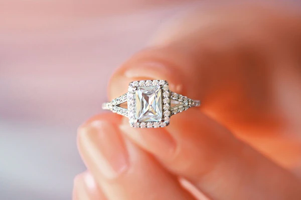 Radiant Halo Moissanite Solitaire Diamond Engagement Ring, Moissanite Wedding Ring, Silver Moissanite Diamond Women Ring, Proposal Gold Ring For Her