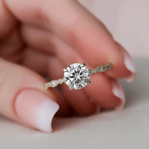 Round Moissanite Solitaire Diamond Engagement Ring, Sterling Silver Moissanite Diamond Wedding Ring For Bridal, 10K/14K Gold Anniversary Diamond Ring For Gift