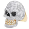 925 Sterling Silver Moissanite Diamond SKULL Men Ring, Fully Iced Gold Plated Men Pinky Ring, Round Moissanite Diamond Hip Hop Ring For Him