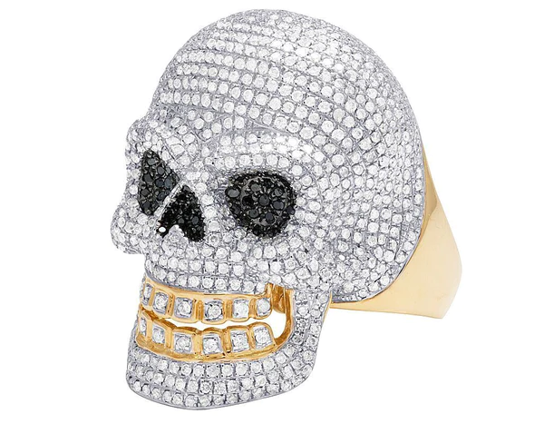 925 Sterling Silver Moissanite Diamond SKULL Men Ring, Fully Iced Gold Plated Men Pinky Ring, Round Moissanite Diamond Hip Hop Ring For Him