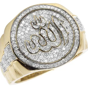 925 Sterling Silver Moissanite Diamond ALLAH Men Ring, Fully Iced Gold Plated Men Pinky Ring, Round Moissanite Diamond Hip Hop Ring For Him