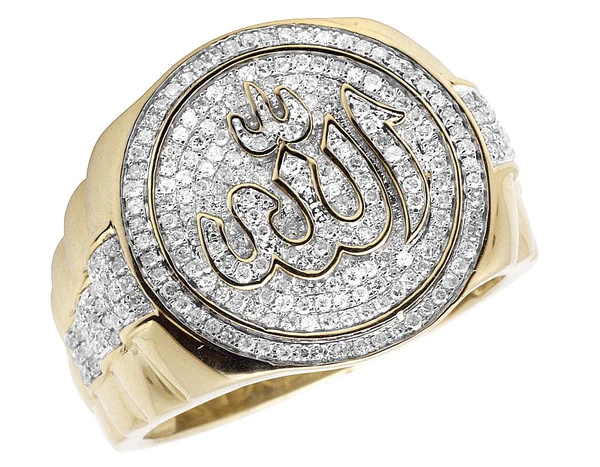 925 Sterling Silver Moissanite Diamond ALLAH Men Ring, Fully Iced Gold Plated Men Pinky Ring, Round Moissanite Diamond Hip Hop Ring For Him
