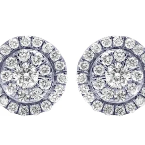 Round VVS Diamond Sterling Silver Stud Halo Diamond Earring, 10K/14K Gold Hip Hp Jewelry For Women, Anniversary Gift For Her