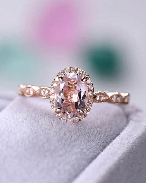 1_8aa4ad69-4697-478f-8a2d-137befb41f6c_600x600 Rose Gold Pink Morganite Engagement Ring Diamond Halo Wedding Art Deco Women Bridal Set Oval Cut Antique Anniversary Gift for Her Promise