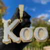 14k Gold Finish KOO Custom Letter Hip Hop Charm VVS Diamond Pendant, Sterling Silver Iced Out VVS Diamond Pendant, Charm Diamond Hip Hop Pendant