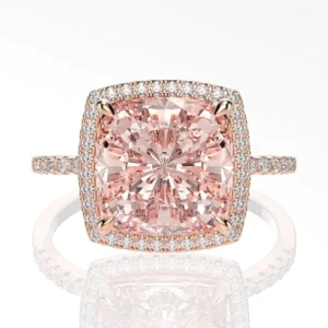 Cushion Cut Morganite Diamond Ring 14K Rose Gold Finish Halo Style Anniversary Ring For Women Christmas Gift Engagement Ring For Her