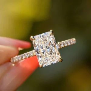 2.00 CT Radiant Cut Moissanite Engagement Ring Moissanite Engagement Ring 14K Yellow Gold Hidden Halo Anniversary Ring Wedding Ring Her