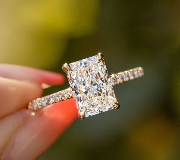 2.00 CT Radiant Cut Moissanite Engagement Ring Moissanite Engagement Ring 14K Yellow Gold Hidden Halo Anniversary Ring Wedding Ring Her