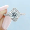 Vintage Halo Engagement Ring Round Cut Moissanite Engagement Ring 14K White Gold Moissanite Diamond Wedding Bridal Ring Anniversary Gifts