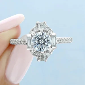 Vintage Halo Engagement Ring Round Cut Moissanite Engagement Ring 14K White Gold Moissanite Diamond Wedding Bridal Ring Anniversary Gifts