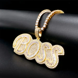 Customized BOSS Letter Round & Baguette VVS Diamond Hip Hop Pendant, Sterling Silver Iced Out Birthday Gift Pendant, Charm VVS Diamond Hip Hop Pendant