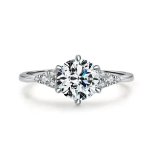 Round Cut Moissanite Solitaire Diamond Engagement Ring, Sterling Silver Moissanite Diamond Wedding Ring For Bridal, 10K/14K Gold Anniversary Diamond Ring For Gift