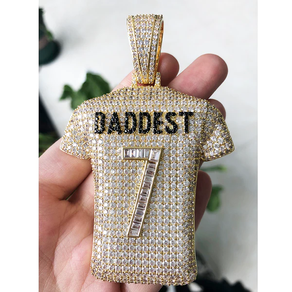 Round White VVS Diamond Tshirt Hip Hop Pendant, Sterling Silver Iced Out Birthday Gift Pendant, Charm Diamond Hip Hop Pendant