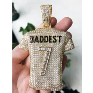 Round White VVS Diamond Tshirt Hip Hop Pendant, Sterling Silver Iced Out Birthday Gift Pendant, Charm Diamond Hip Hop Pendant