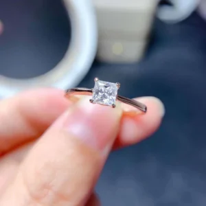 Princess Moissanite Solitaire Diamond Engagement Ring, Moissanite Wedding Ring, Silver Moissanite Diamond Women Ring, Proposal Gold Ring For Her