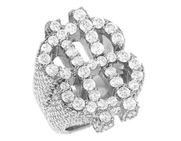 925 Sterling Silver Moissanite Diamond $ Sign Men Ring, Fully Iced Men Pinky Ring, Round Moissanite Diamond Hip Hop Ring For Him