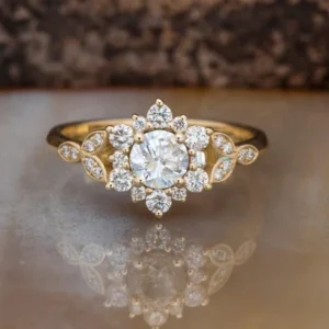 Round Moissanite Solitaire Diamond Engagement Ring, Sterling Silver Moissanite Diamond Wedding Ring For Bridal, 10K/14K Gold Anniversary Diamond Ring For Gift