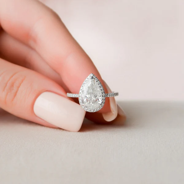 Pear Moissanite Halo Diamond Engagement Ring, Sterling Silver Moissanite Diamond Wedding Ring For Bridal, 10K/14K Gold Anniversary Diamond Ring For Gift