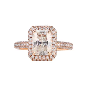 Emerald Cut Moissanite Halo Diamond Engagement Ring, Sterling Silver Moissanite Diamond Wedding Ring For Bridal, 10K/14K Gold Anniversary Diamond Ring For Gift