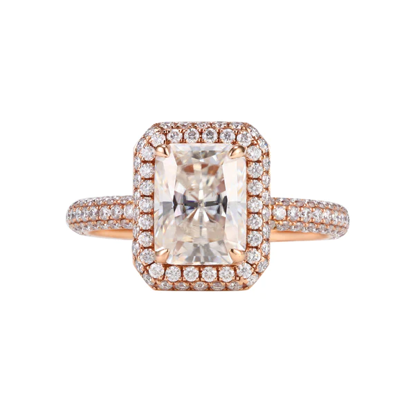 Emerald Cut Moissanite Halo Diamond Engagement Ring, Sterling Silver Moissanite Diamond Wedding Ring For Bridal, 10K/14K Gold Anniversary Diamond Ring For Gift