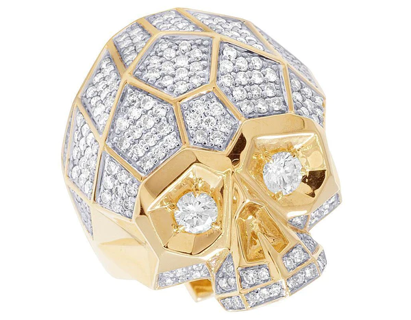 925 Sterling Silver Moissanite Diamond SKULL Men Ring, Fully Iced Gold Plated Men Pinky Ring, Round Moissanite Diamond Hip Hop Ring For Him