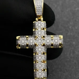 Customized CROSS Round VVS Diamond Hip Hop Pendant, Sterling Silver Iced Out Birthday Gift Pendant, Charm Diamond Hip Hop Pendant