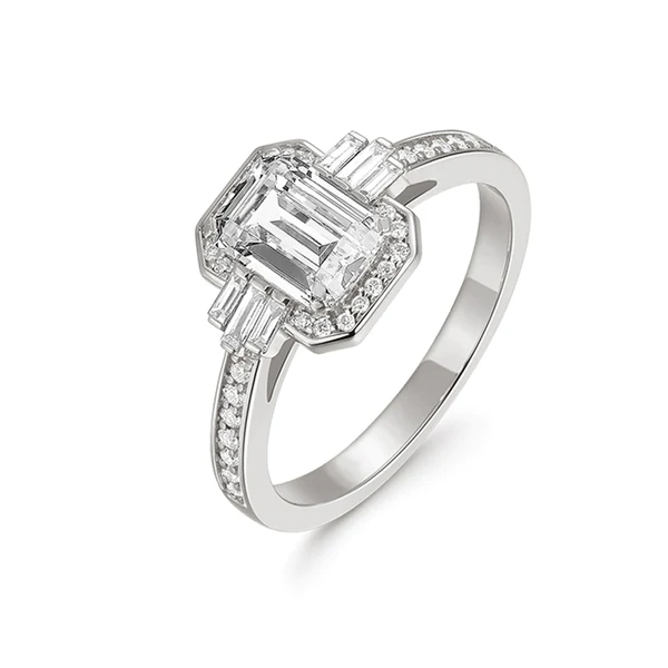 Emerald Cut Moissanite Halo Diamond Engagement Ring, Sterling Silver Moissanite Diamond Wedding Ring For Bridal, 10K/14K Gold Anniversary Diamond Ring For Gift