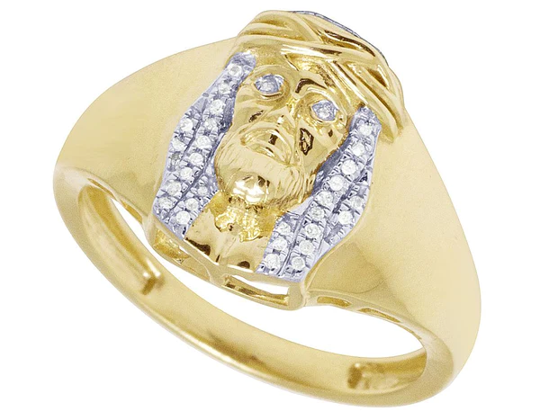 925 Sterling Silver Moissanite Diamond Jesus Men Ring, Fully Iced Gold Plated Men Pinky Ring, Round Moissanite Diamond Hip Hop Ring For Him