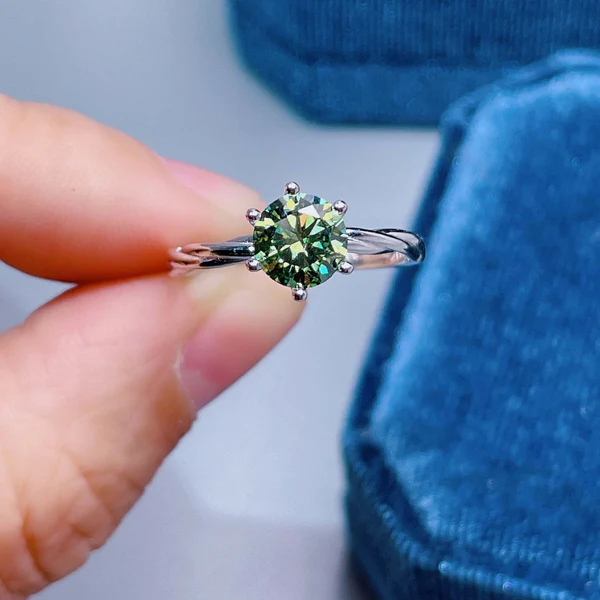 Green Moissanite Ring | Dainty Moissanite Jewelry | Brilliant Round Cut Moissanite | Engagement Ring | Wedding Anniversary Ring Gift for Her