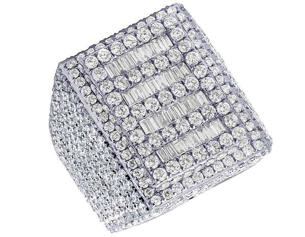 925 Sterling Silver Baguette Moissanite Diamond Men Ring, Fully Iced Gold Plated Men Pinky Ring, Round Moissanite Diamond Hip Hop Ring For Him