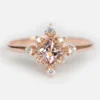 Natural Morganite & Diamond, Morganite Diamond Ring, 14k Morganite Ring, Princess Morganite Ring, Morganite Cluster Ring,Pink Morganite Ring