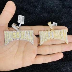 Round VVS Diamond BOSSMAN Customized Pendant, VVS Diamond Customized Hip Hop Pendant, Full Iced Out Diamond Pendant, Gold Plated Diamond Pendant