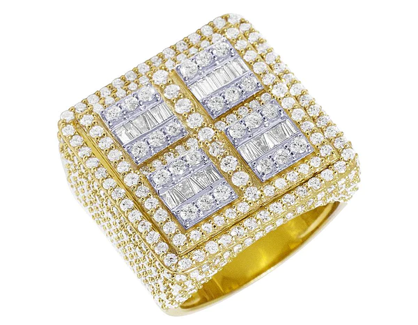 925 Sterling Silver Moissanite Diamond Men Ring, Fully Iced Gold Plated Men Pinky Ring, Round Moissanite Diamond Hip Hop Ring For Him