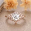 Round Moissanite Flower Floral Solitaire Diamond Engagement Ring, Moissanite Wedding Ring, Silver Moissanite Diamond Women Ring, Proposal Gold Ring For Her