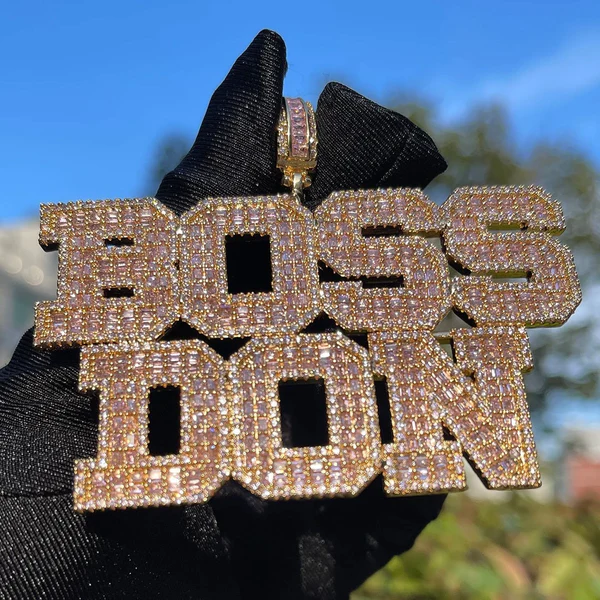 Baguette Pink Letters Iced Out Custom Name VVS Diamond Pendant, Personalized Necklace, Gift For Him Her, VVS Diamonds Hip Hop Jewelry, Boss Custom Letter Pendant