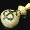 Round VVS Diamond MONEY BAG Customized Pendant, VVS Diamond Hip Hop Pendant, Full Iced Out Diamond Pendant, Gold Plated Diamond Pendant