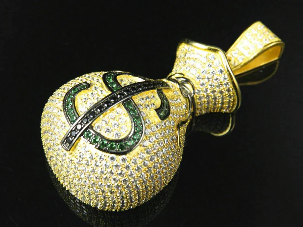 Round VVS Diamond MONEY BAG Customized Pendant, VVS Diamond Hip Hop Pendant, Full Iced Out Diamond Pendant, Gold Plated Diamond Pendant