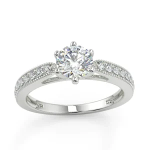 Round Moissanite Solitaire Diamond Engagement Ring, Sterling Silver Moissanite Diamond Wedding Ring For Bridal, 10K/14K Gold Anniversary Diamond Ring For Gift