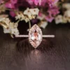 Marquise Morganite Engagement Ring Rose Gold Unique Wedding Ring Antique Natural Diamond Halo Women Anniversary Promise Gift for her Bridal