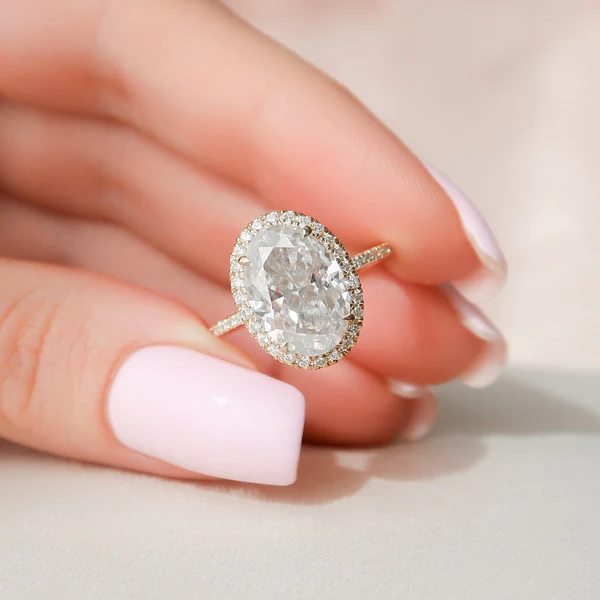 Oval Moissanite Halo Diamond Engagement Ring, Sterling Silver Moissanite Diamond Wedding Ring For Bridal, 10K/14K Gold Anniversary Diamond Ring For Gift