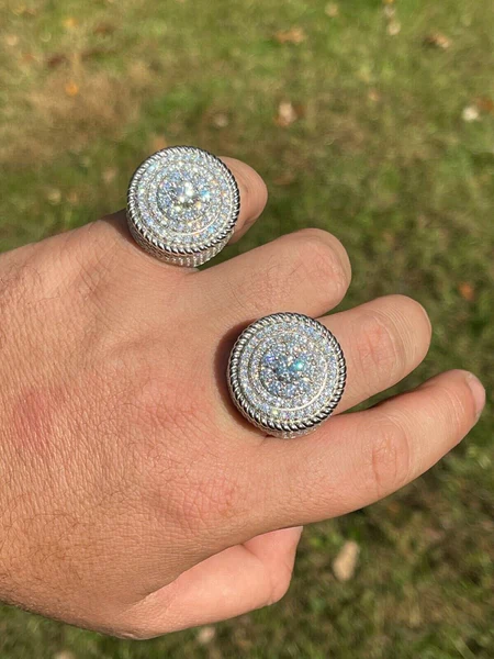 925 Sterling Silver Round Moissanite Diamond HUGE Men Ring, Fully Iced Gold Plated Moissanite Round Hip Hop Rapper Pinky Ring, Round Moissanite Diamond Hip Hop Ring For Him