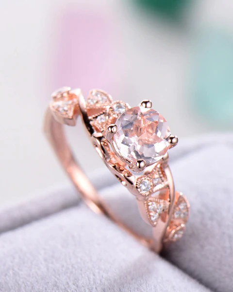 1_fc90b2fc-0ae9-4893-a769-9ce7a2f57b04_600x600 Peach Pink Morganite Engagement Ring 14k Rose Gold Sterling Silver Pink Diamond Antique Wedding Ring Unique Milgrain Anniversary Gift Vintage